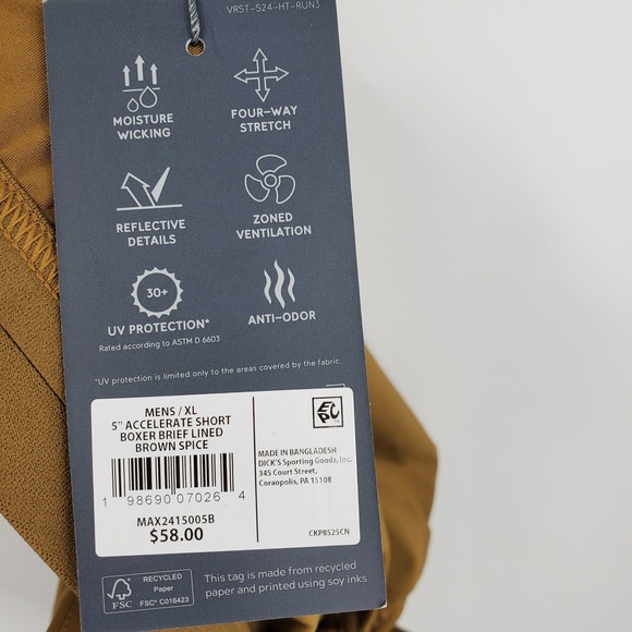 VRST Men's 5" Accelerate‎ Running Lined Boxer Brief Athletics Shorts XL Brown - Picture 3 of 10